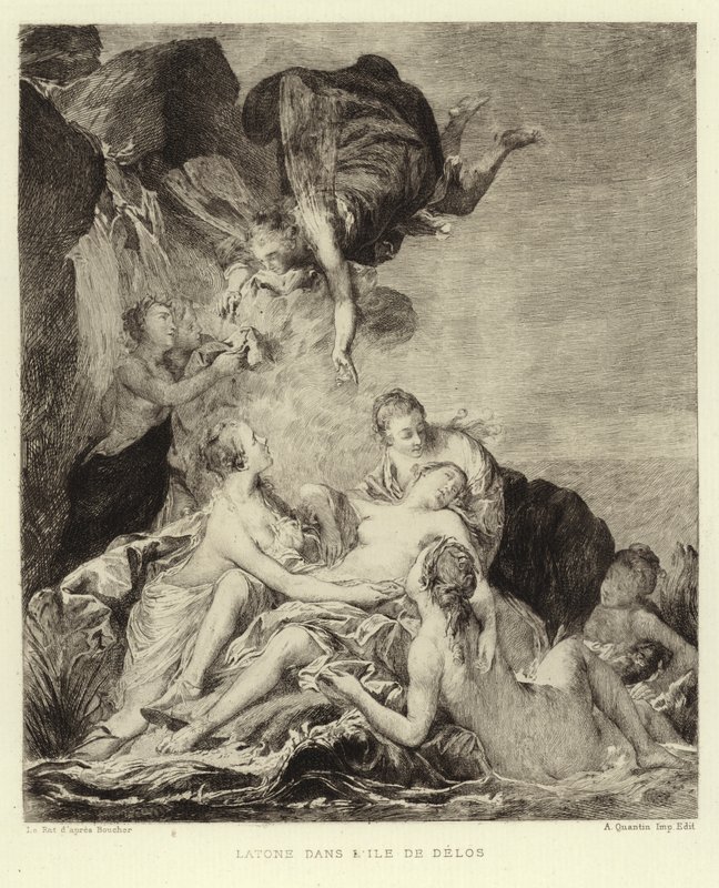Latona på øen Delos (gravering) af Francois (after) Boucher