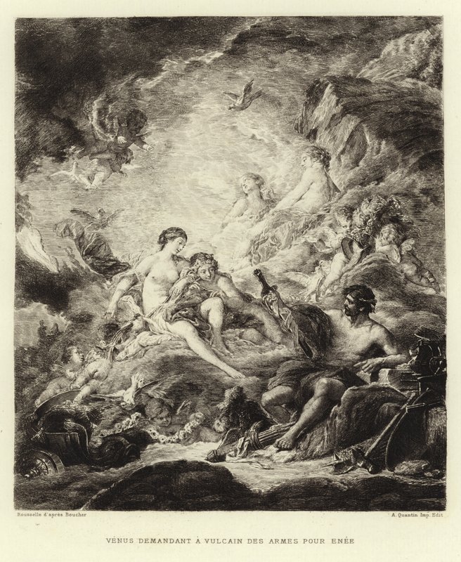Venus beder Vulkan om våben til Aeneas (gravering) af Francois (after) Boucher