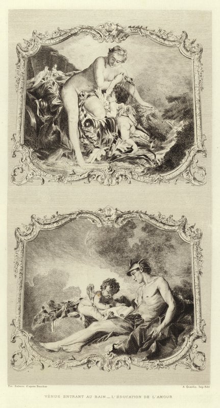 Venus går ind i badet, kærlighedens uddannelse (gravering) af Francois (after) Boucher