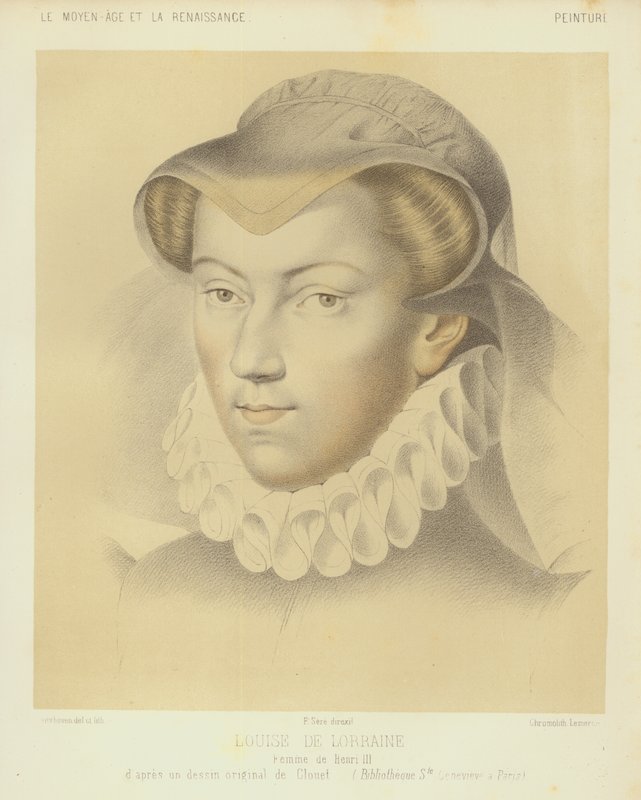 Louise af Lorraine, kone til kong Henrik III af Frankrig (chromolitho) af Francois (after) Clouet