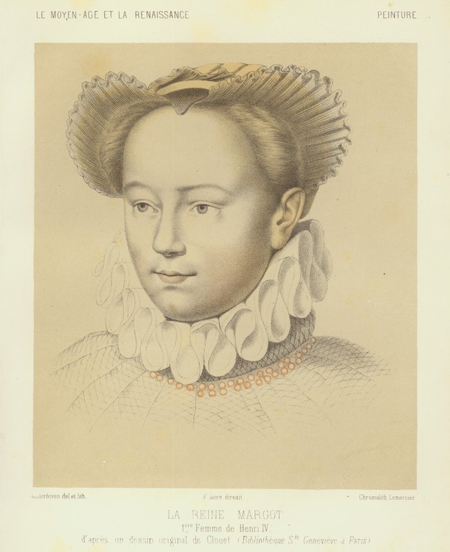 Margaret af Valois, første kone til kong Henrik IV af Frankrig (chromolitho) af Francois (after) Clouet