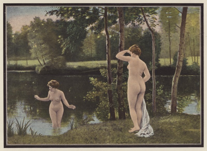De badende (farve litho) af Francois Eugene Brillaud