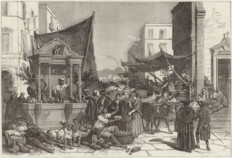 En gade i Napoli (gravering) af Francois Fortune Antoine (after) Ferogio