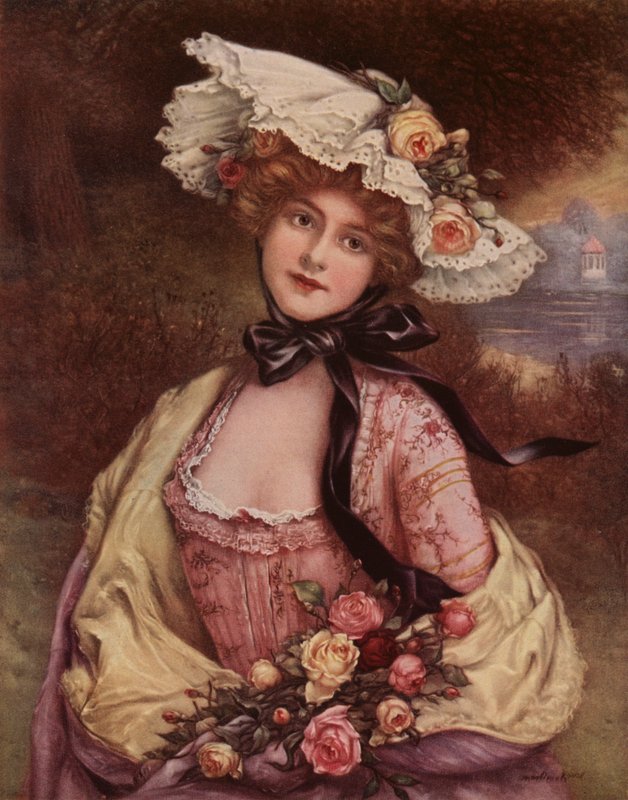 Hendes læber med alle rosernes nuance (farve litho) af Francois Martin Kavel
