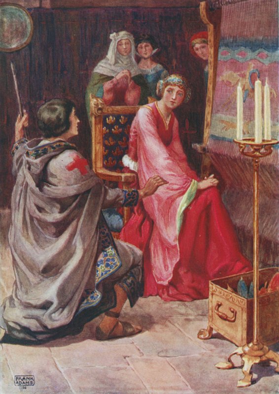 Pilgrimmen og Dronningen, fra The Staff and Scrip af Dante G Rossetti af Frank Adams