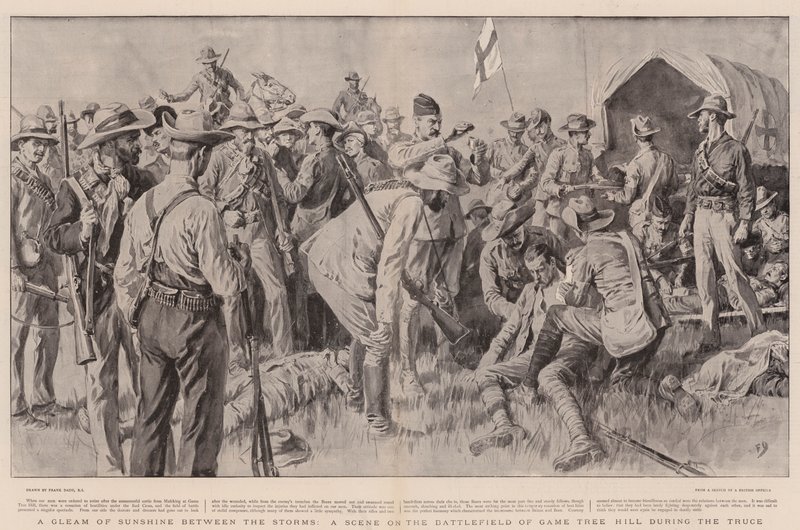 Et glimt af solskin mellem stormene, en scene på slagmarken ved Game Tree Hill under våbenhvilen af Frank Dadd