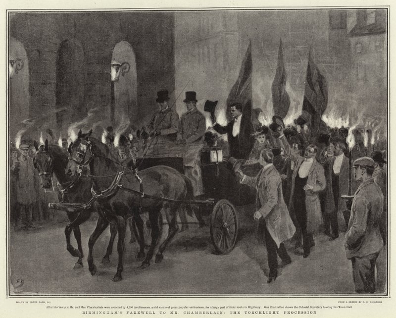 Birminghams farvel til hr. Chamberlain, fakkeloptoget af Frank Dadd