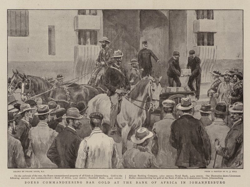 Boere kommanderer Bar Gold ved Bank of Africa i Johannesburg af Frank Dadd