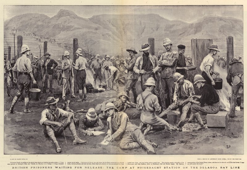 Britiske fanger venter på løsladelse, lejren ved Nooitgedacht Station på Delagoa Bay Line af Frank Dadd