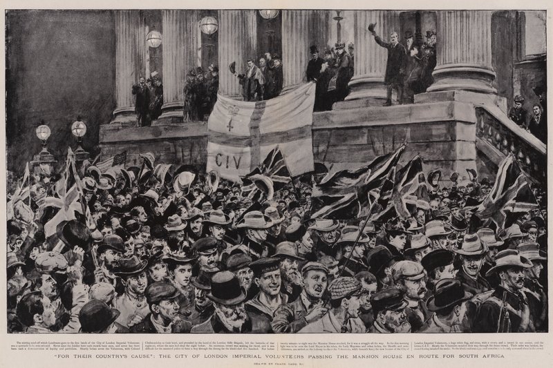 For deres lands sag passerer City of London Imperial Volunteers Mansion House på vej mod Sydafrika af Frank Dadd