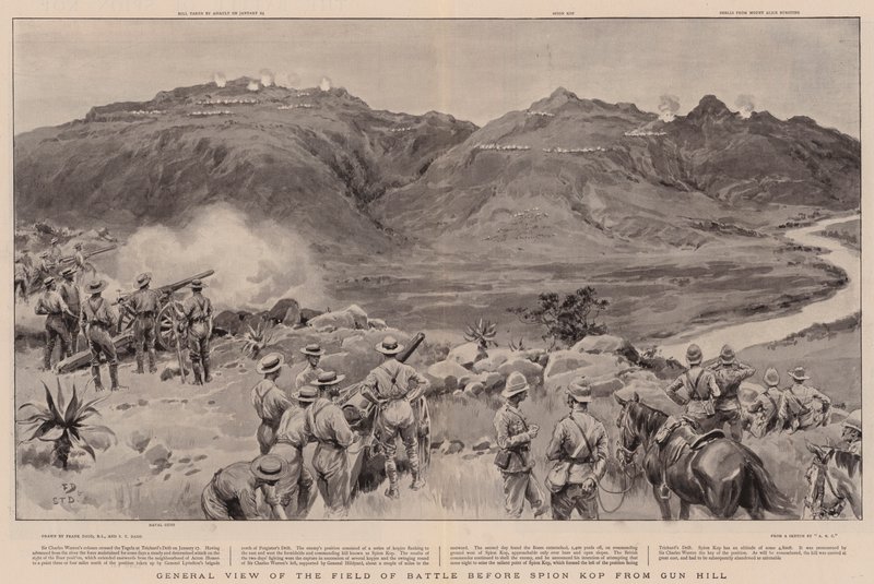 Generel udsigt over kampfeltet før Spion Kop fra Gun Hill af Frank Dadd