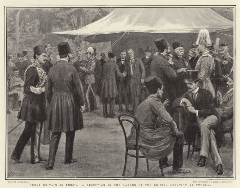 Storbritannien i Persien, en reception i den britiske legations have i Teheran af Frank Dadd