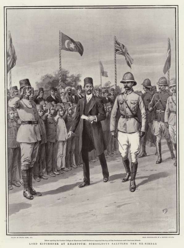 Lord Kitchener i Khartoum, skoledrenge hilser på den tidligere sirdar af Frank Dadd