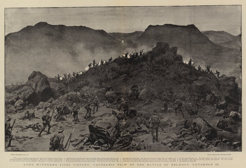 Lord Methuens første sejr, Panoramaudsigt over slaget ved Belmont, 28. november af Frank Dadd