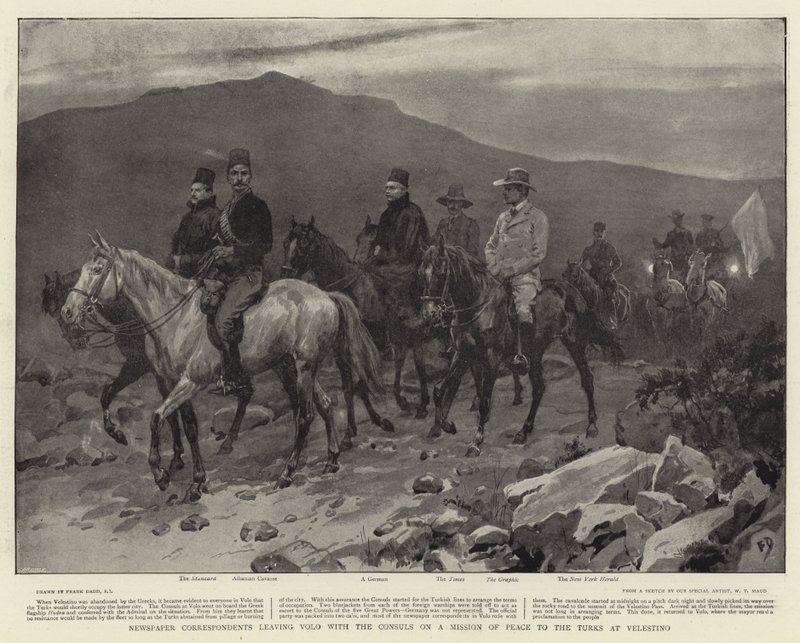 Aviskorrespondenter, der forlader Volo med konsulerne på en fredsmission til tyrkerne i Velestino af Frank Dadd