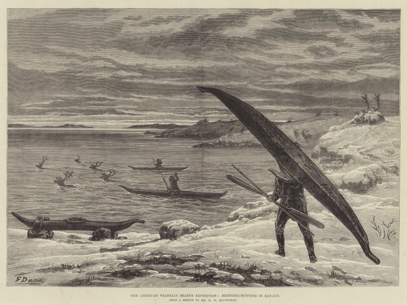 Den amerikanske Franklin-søgningsekspedition, rensdyrjagt i kajakker af Frank Dadd