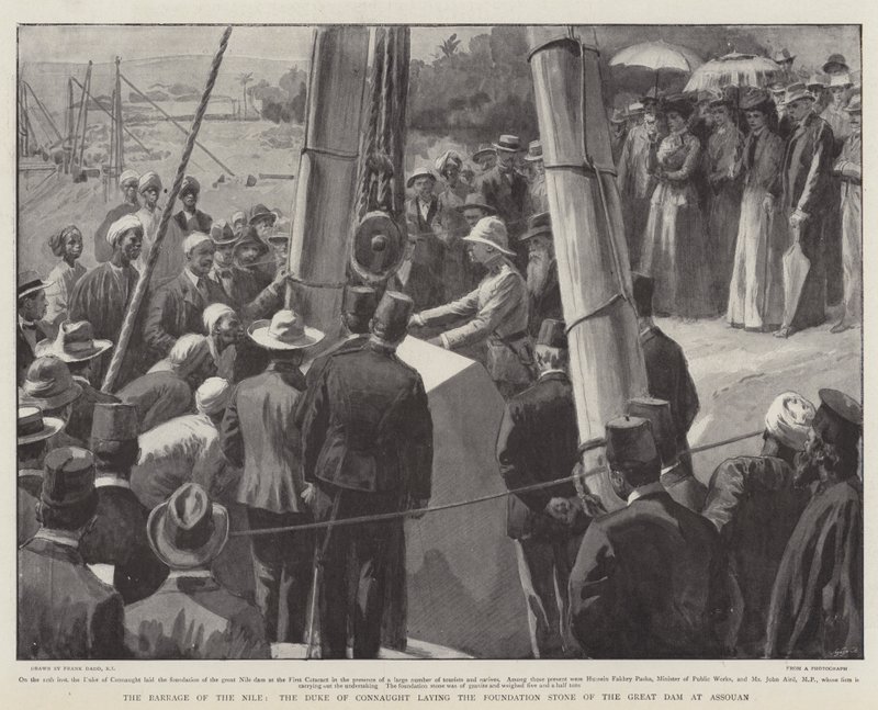 The Barrage of the Nile, hertugen af Connaught, der lægger grundstenen til den store dæmning ved Assouan af Frank Dadd