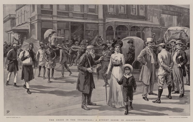 Krisen i Transvaal, en gadescene i Johannesburg af Frank Dadd