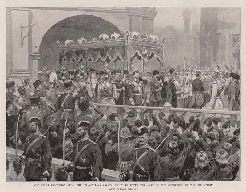 Czarens procession fra Granovitaya Palata ved at gå ind i porten til Assumptionskatedralen af Frank Dadd