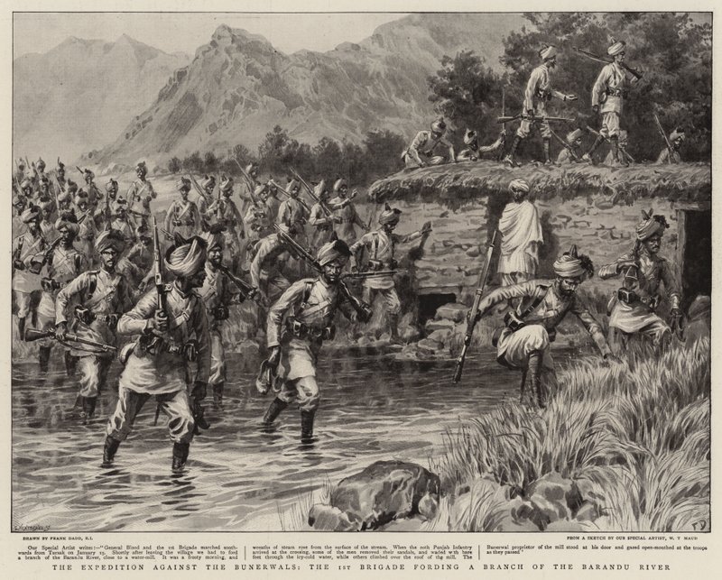 Ekspeditionen mod Bunerwals, den 1. brigade, der gennemser en gren af Barandu-floden af Frank Dadd
