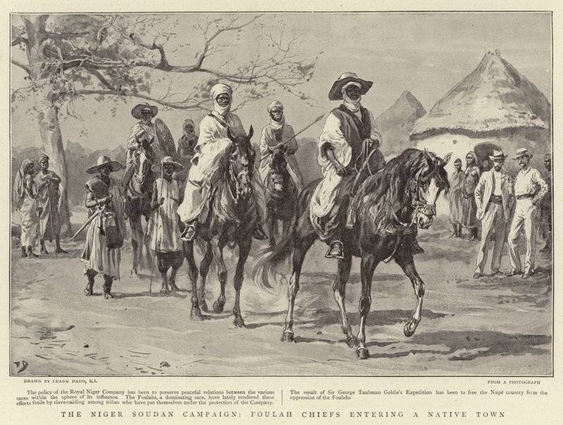 Kampagnen i Niger-Soudan, Foulah-ledere på vej ind i en indfødt by af Frank Dadd
