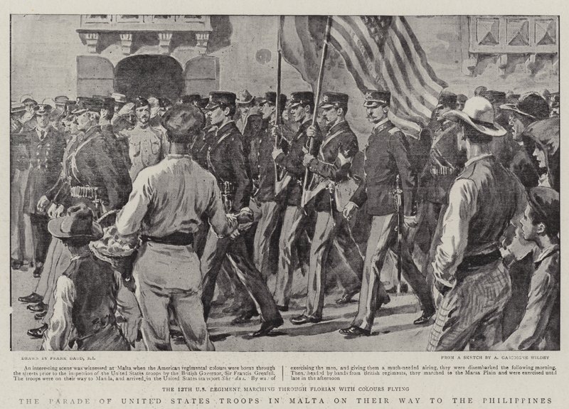 Paraden af amerikanske tropper på Malta på vej til Filippinerne af Frank Dadd