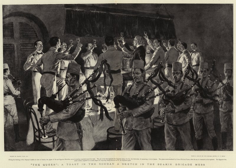 Dronningen, en skål i Soudan en skitse i Suakin Brigade Mess af Frank Dadd