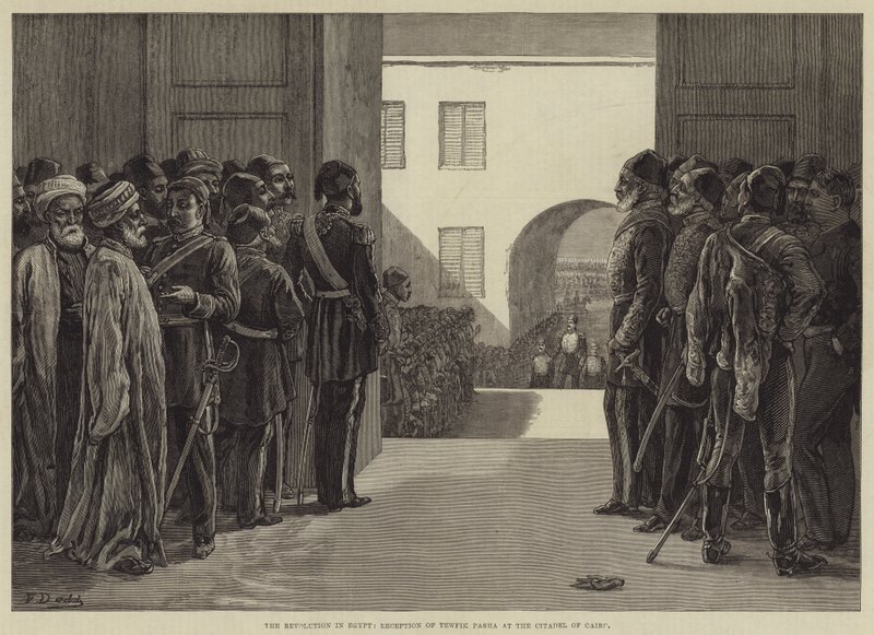 Revolutionen i Egypten, modtagelse af Tewfik Pasha på Citadellet i Cairo af Frank Dadd