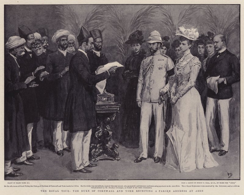 Royal Tour, hertugen af Cornwall og York modtager en Parsee-adresse i Aden af Frank Dadd