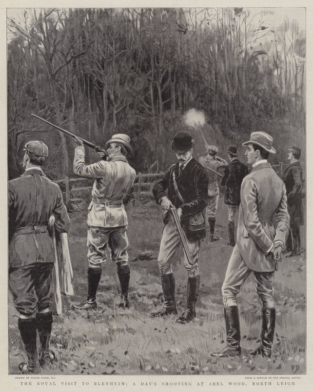 Det kongelige besøg i Blenheim, en dags skydning ved Abel Wood, North Leigh af Frank Dadd