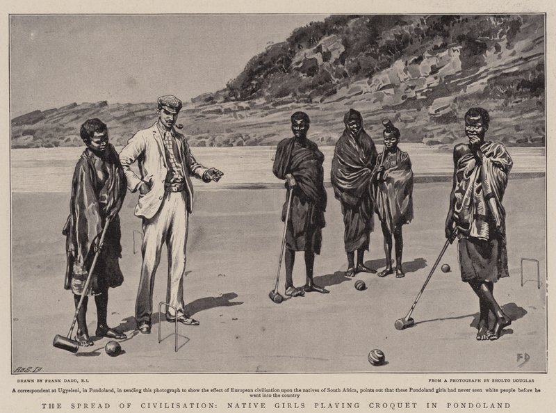 The Spread of Civilisation, indfødte piger, der spiller kroket i Pondoland af Frank Dadd