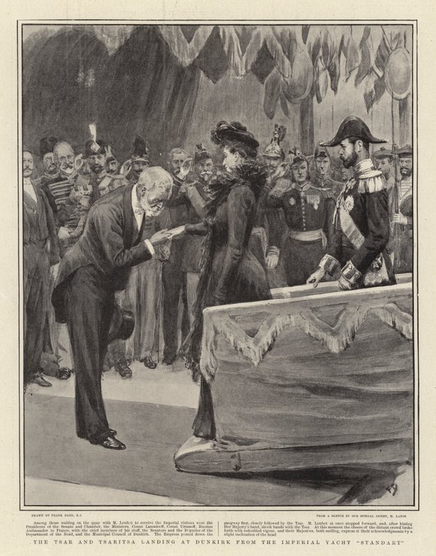 Zaren og zaritsaen lander i Dunkerque fra den kejserlige yacht Standart af Frank Dadd