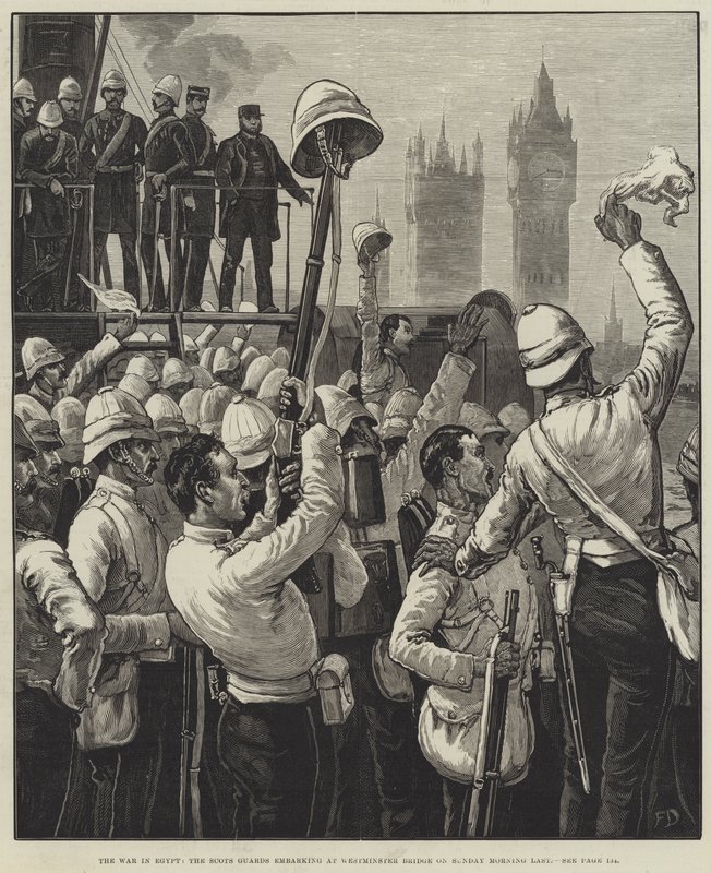 Krigen i Egypten, de skotske vagter går om bord på Westminster Bridge søndag morgen sidst af Frank Dadd