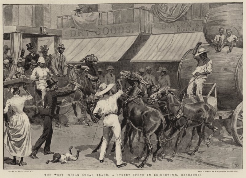 The West Indian Sugar Trade, en gadescene i Bridgetown, Barbados af Frank Dadd