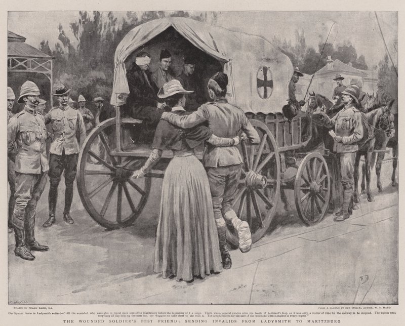 Den sårede soldats bedste ven, der sender invalide fra Ladysmith til Maritzburg af Frank Dadd