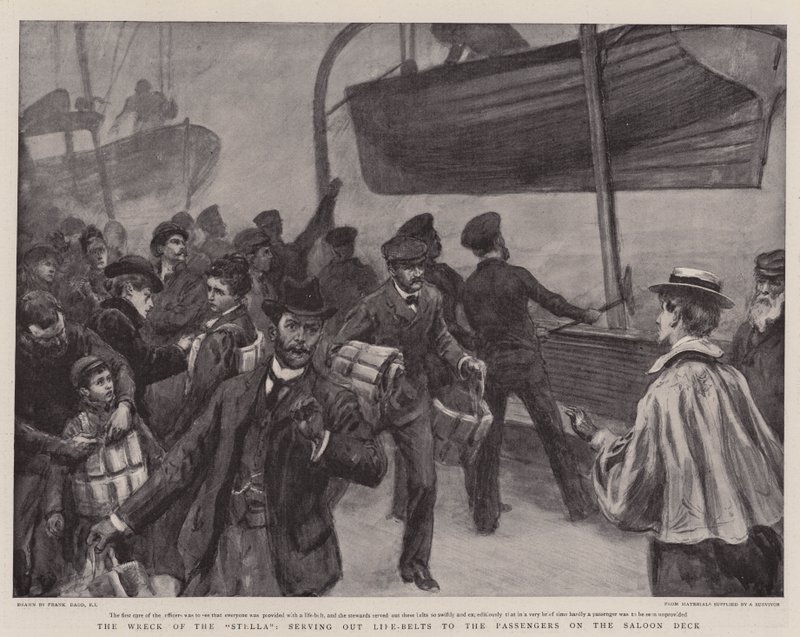 Stellaens vrag, der serverer redningsbælter til passagererne på salondækket af Frank Dadd