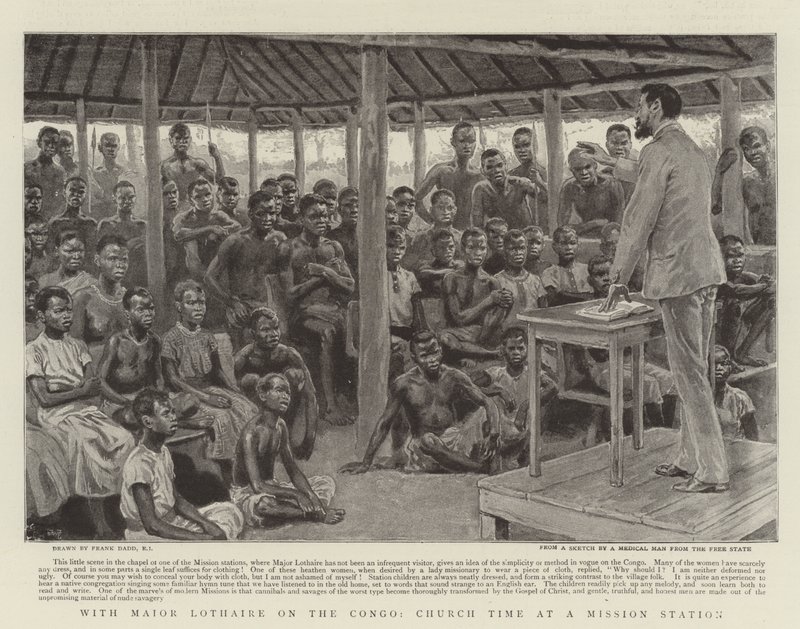 Med major Lothaire i Congo, kirketid på en missionsstation af Frank Dadd