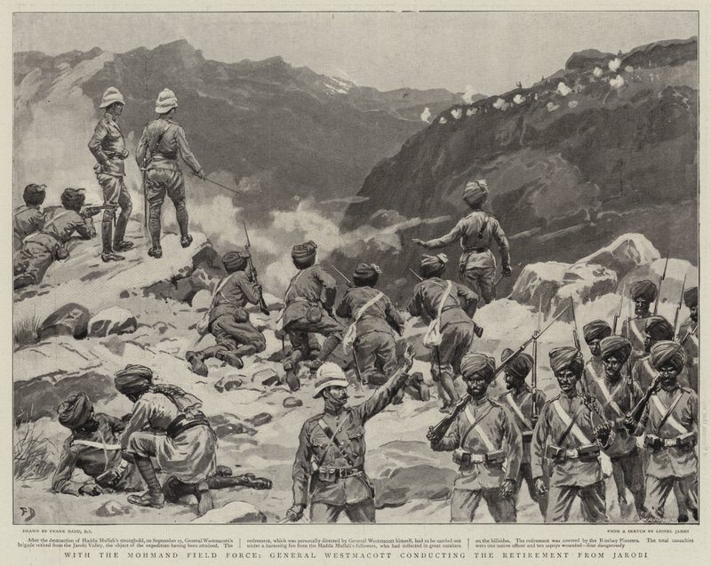 Med Mohmand Field Force gennemførte general Westmacott tilbagetrækningen fra Jarobi af Frank Dadd