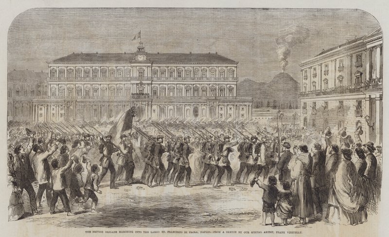 Den britiske brigade marcherer ind i Largo San Francesco di Paola, Napoli af Frank Vizetelly