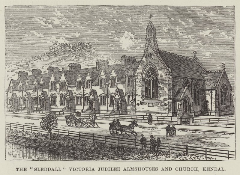 Sleddall Victoria Jubilee Almshouses og kirke, Kendal af Frank Watkins