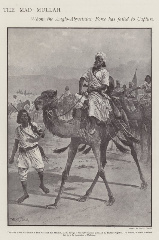 Mohammed Abdullah Hassan, den "gale mullah", somalisk religiøs og militær leder (litho) af Frank (after) Feller