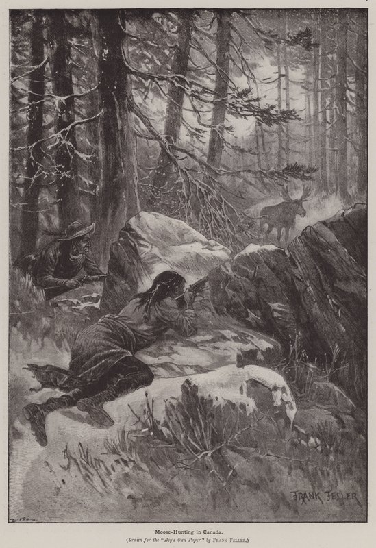 Elgjagt i Canada (gravering) af Frank (after) Feller