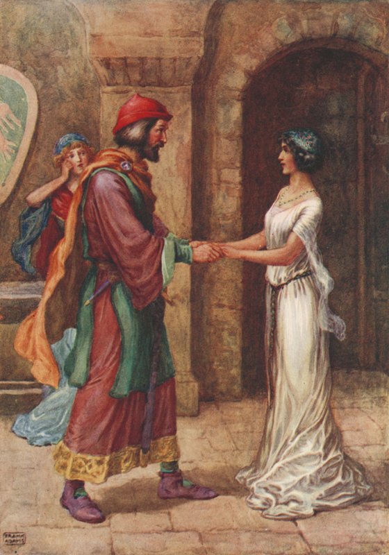 Geraldine og baronen, fra Christabel af Samuel Taylor Coleridge (farve litho) af Frank Adams