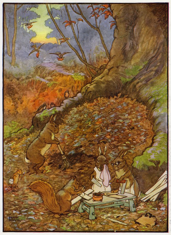 Illustration til Babes in the Wood (farve litho) af Frank Adams