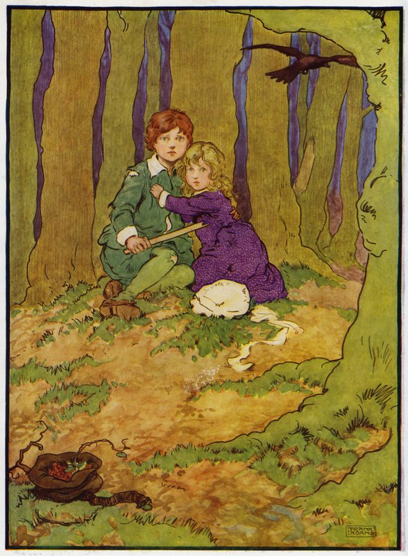 Illustration til Babes in the Wood (farve litho) af Frank Adams