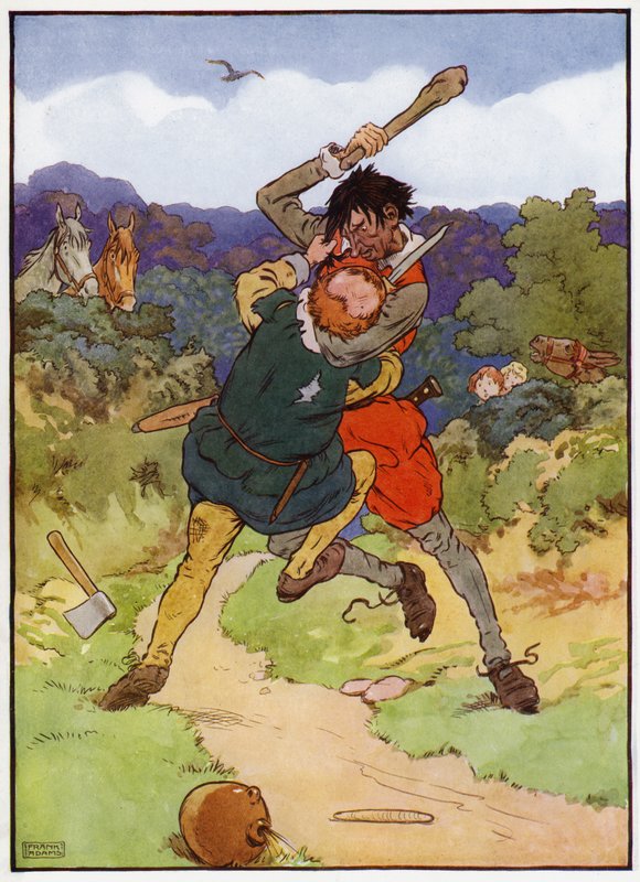 Illustration til Babes in the Wood (farve litho) af Frank Adams