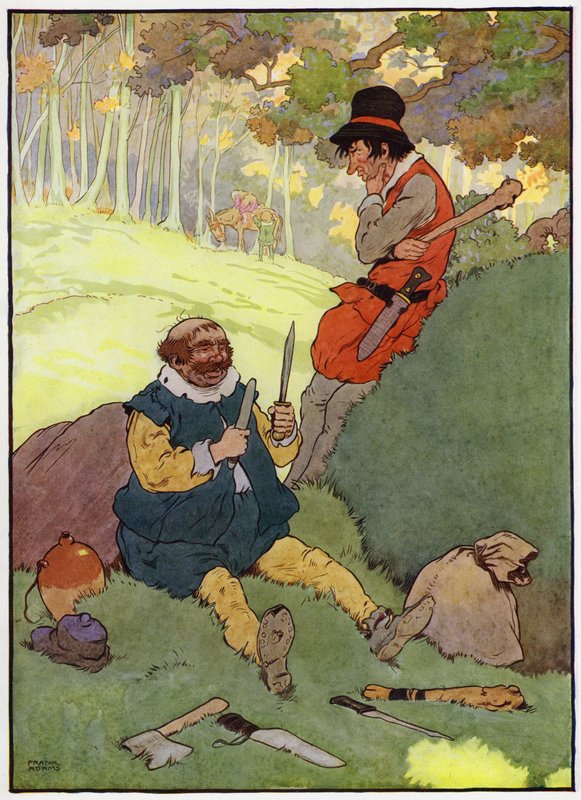 Illustration til Babes in the Wood (farve litho) af Frank Adams