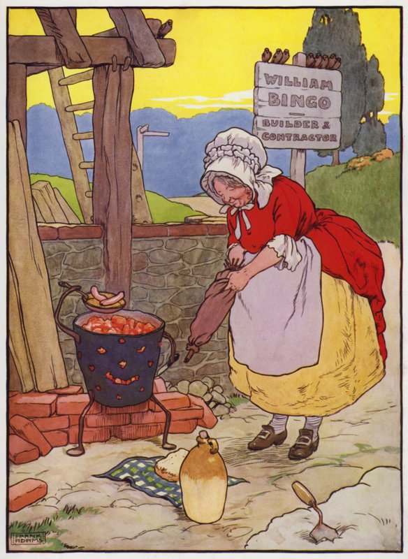 Illustration til Old Dame Trot And Her Pig (farve litho) af Frank Adams