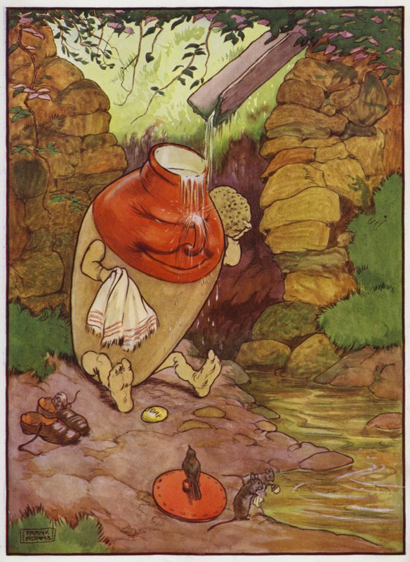 Illustration til Old Dame Trot And Her Pig (farve litho) af Frank Adams