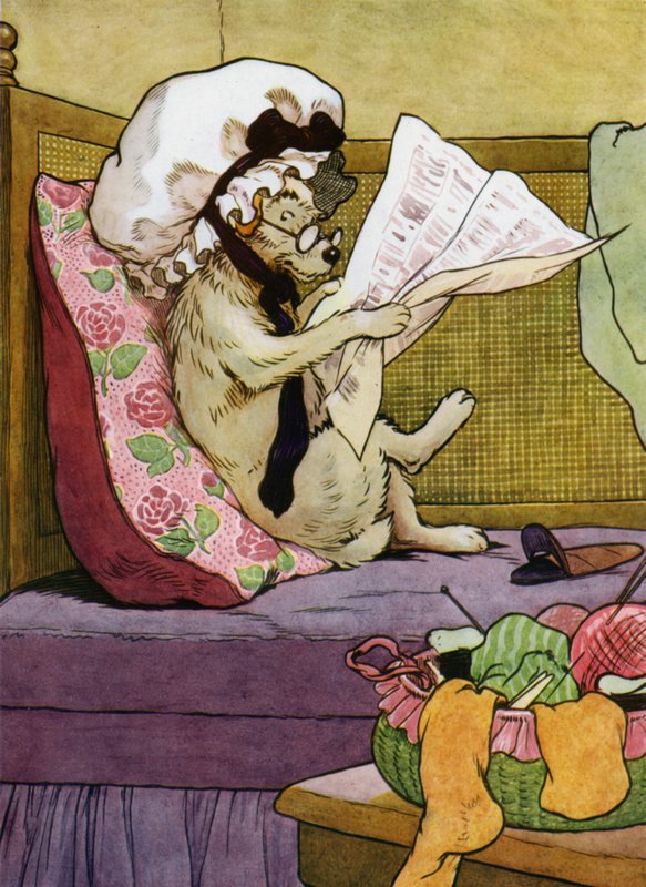 Illustration til Old Mother Hubbard (farve litho) af Frank Adams